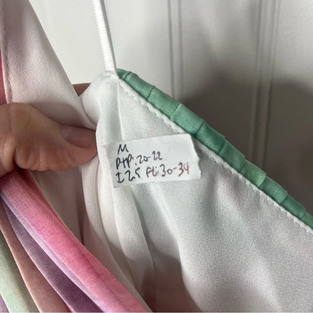 Luxxel Multicolor Striped Pastel wrap Flowy Festival Romper Chiffon Pleated - Picture 5 of 8